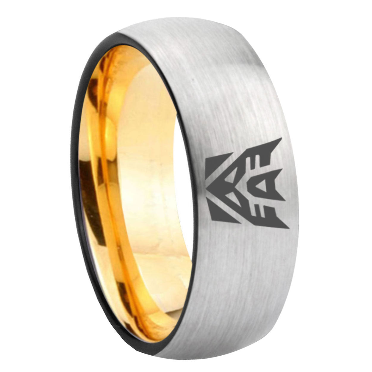 8mm Decepticon Transformers Dome Silver Gold Tungsten Ring