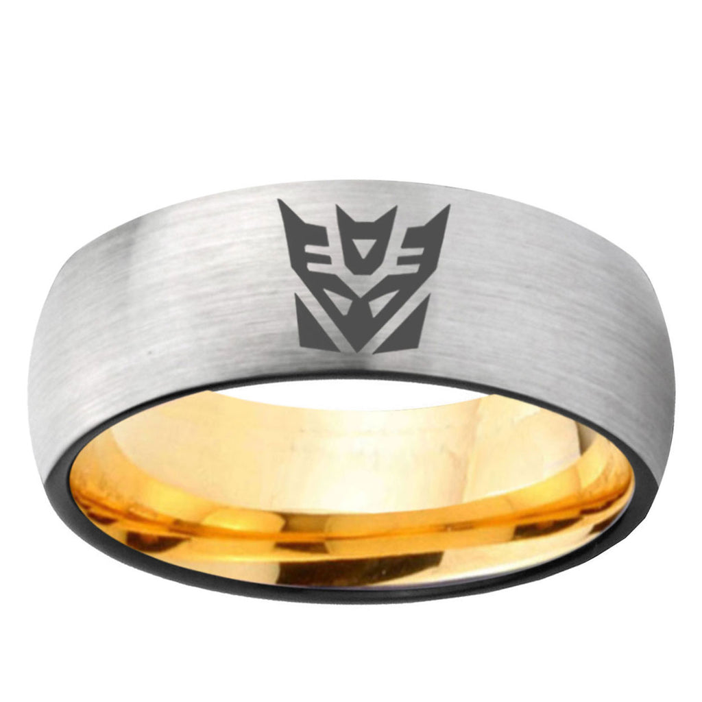 Decepticon Transformers Dome Silver Gold Tungsten Ring