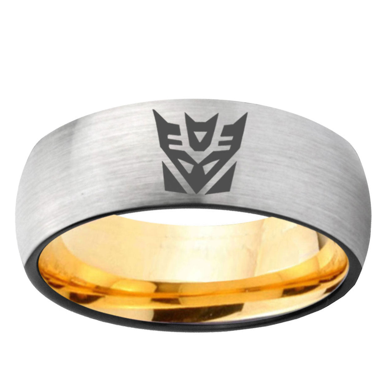 Decepticon Transformers Dome Silver Gold Tungsten Ring