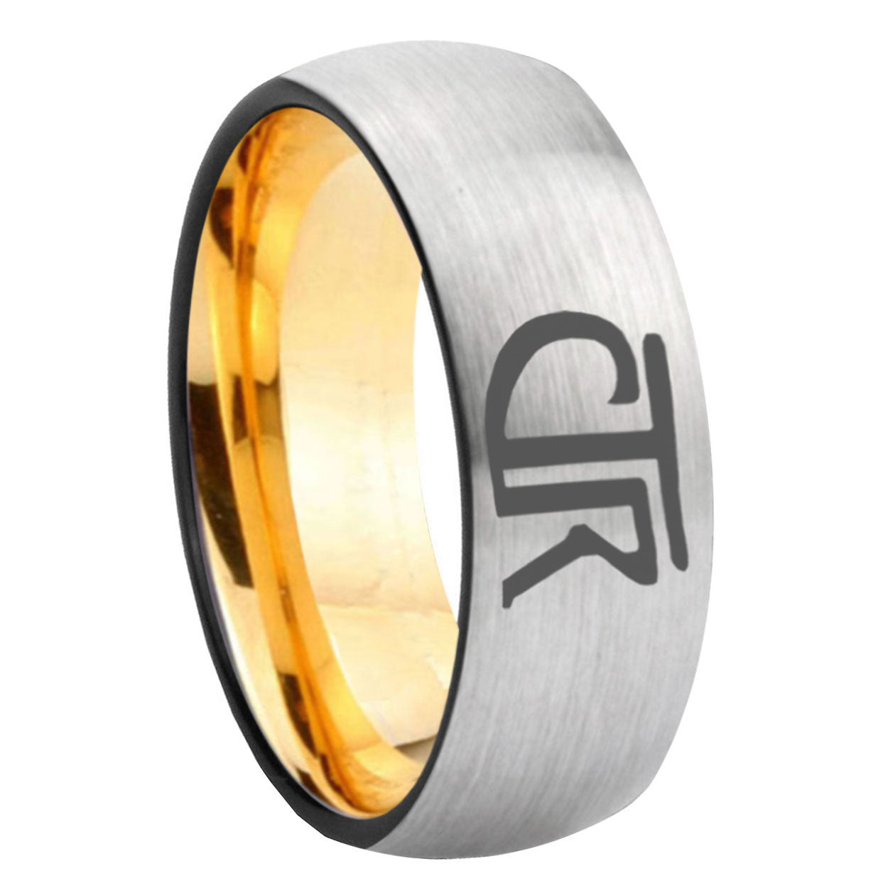 8mm CTR Dome Silver Gold Tungsten Carbide Anniversary Ring