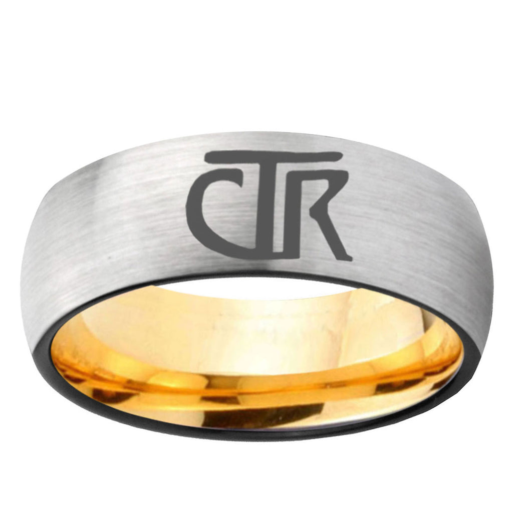 CTR Dome Silver Gold Tungsten Carbide Anniversary Ring