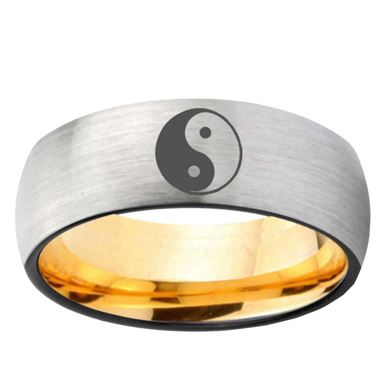Yin Yang Dome Silver Gold Tungsten Carbide Anniversary Ring