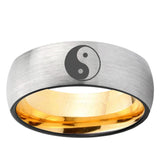 8mm Yin Yang Dome Silver Gold Tungsten Ring
