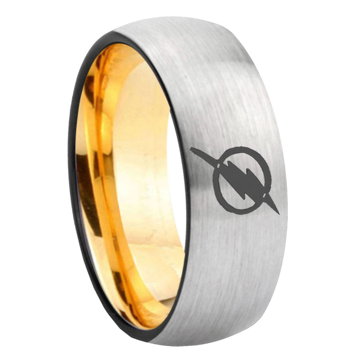 8mm Flash Dome Gold Silver Custom Tungsten Ring