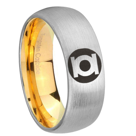8mm Green Lantern Dome Gold Silver Custom Tungsten Wedding Bands