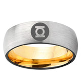 8mm Green Lantern Dome Gold Silver Custom Tungsten Wedding Bands