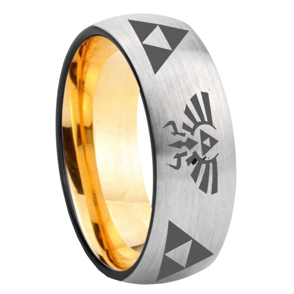 8mm Legend Triforce Zelda Dome Silver Gold Tungsten Ring