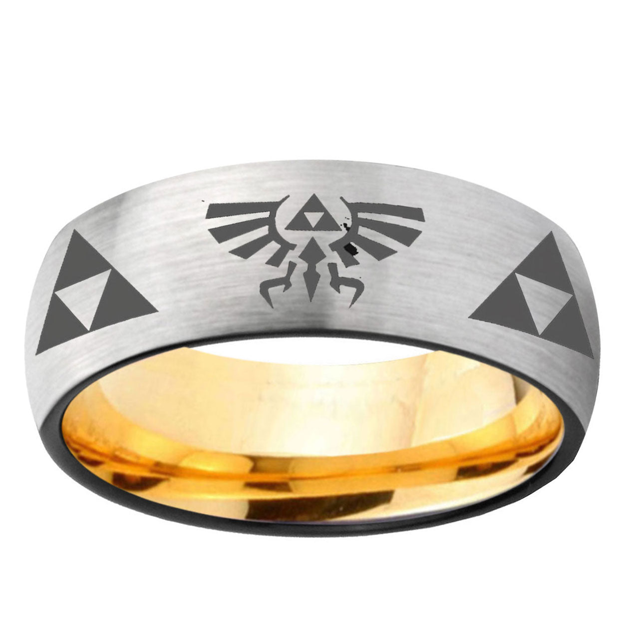 Legend Triforce Zelda Dome Silver Gold Tungsten Ring