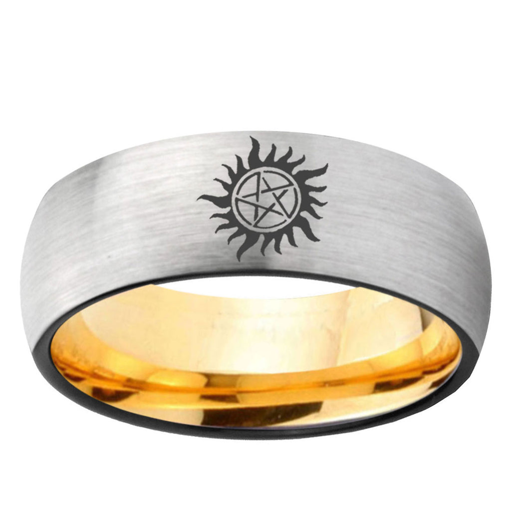 Supernatural Dome Gold Silver Custom Tungsten Wedding Bands