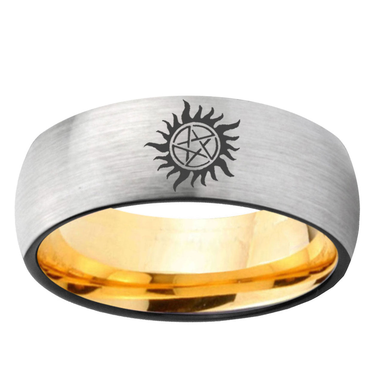 Supernatural Dome Gold Silver Custom Tungsten Wedding Bands