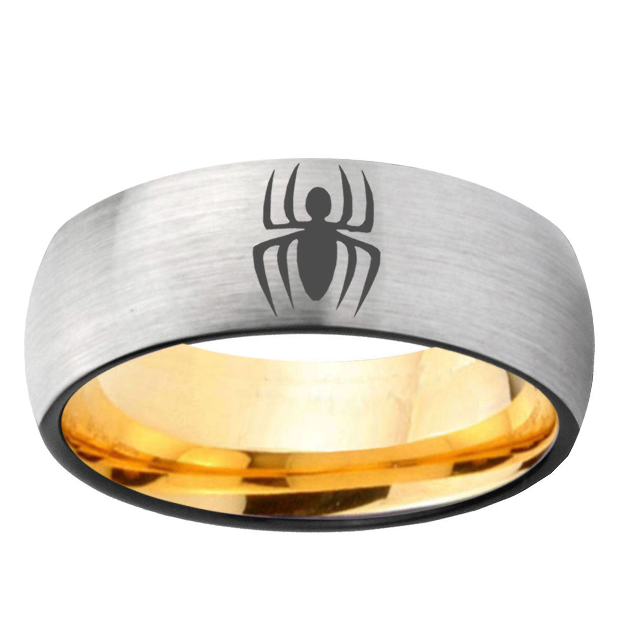 Spiderman Dome Silver Gold Tungsten Anniversary Ring
