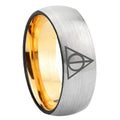 8mm Deathly Hallows Dome Silver Gold Tungsten Anniversary Ring