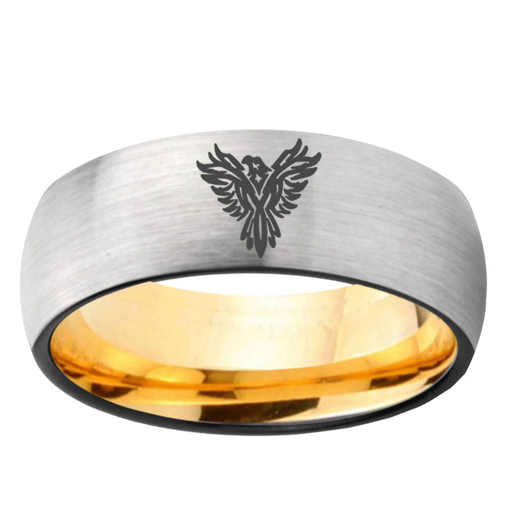 Phoenix Dome Silver Gold Tungsten Carbide Anniversary Ring
