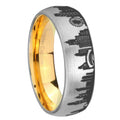 Chicago City Dome Brushed Gray Tungsten Gold Plated Ring