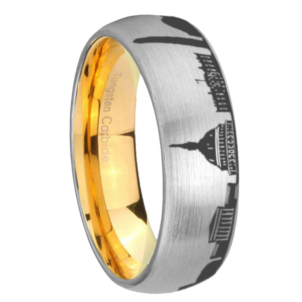 DC Washington City Dome Brushed Gray Tungsten Gold Ring
