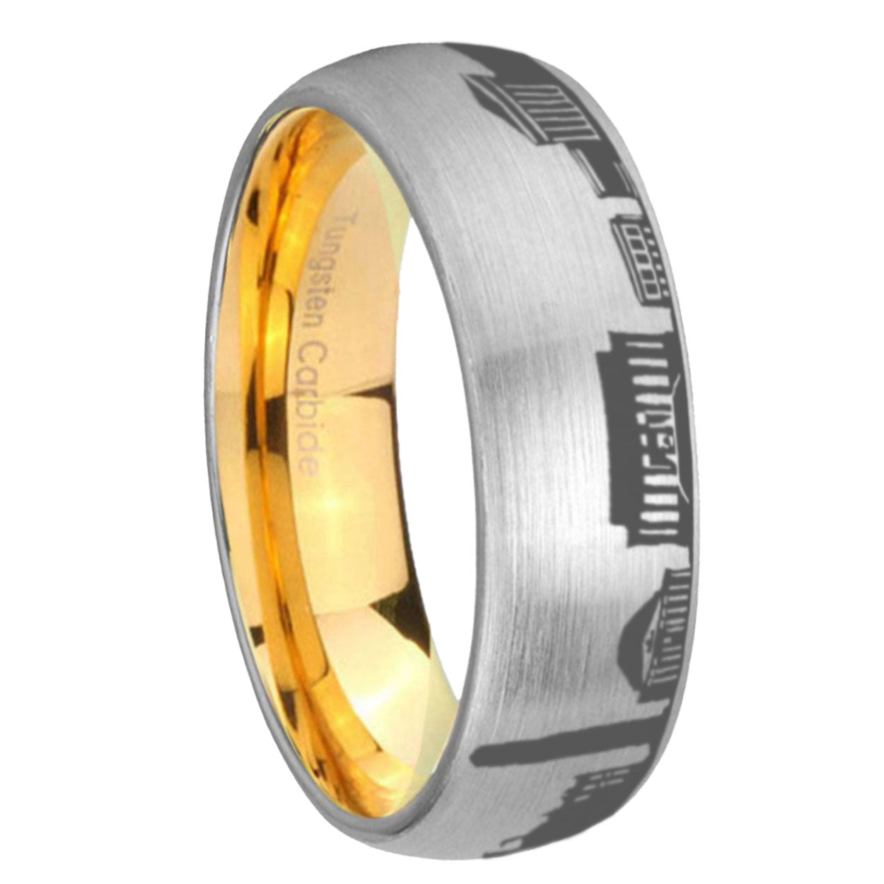 8MM DC Washington City Dome Brushed Gray Tungsten Gold Ring