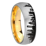 8mm NY New York City Dome Brushed Gray Tungsten Gold Plated Inside Engraved Ring
