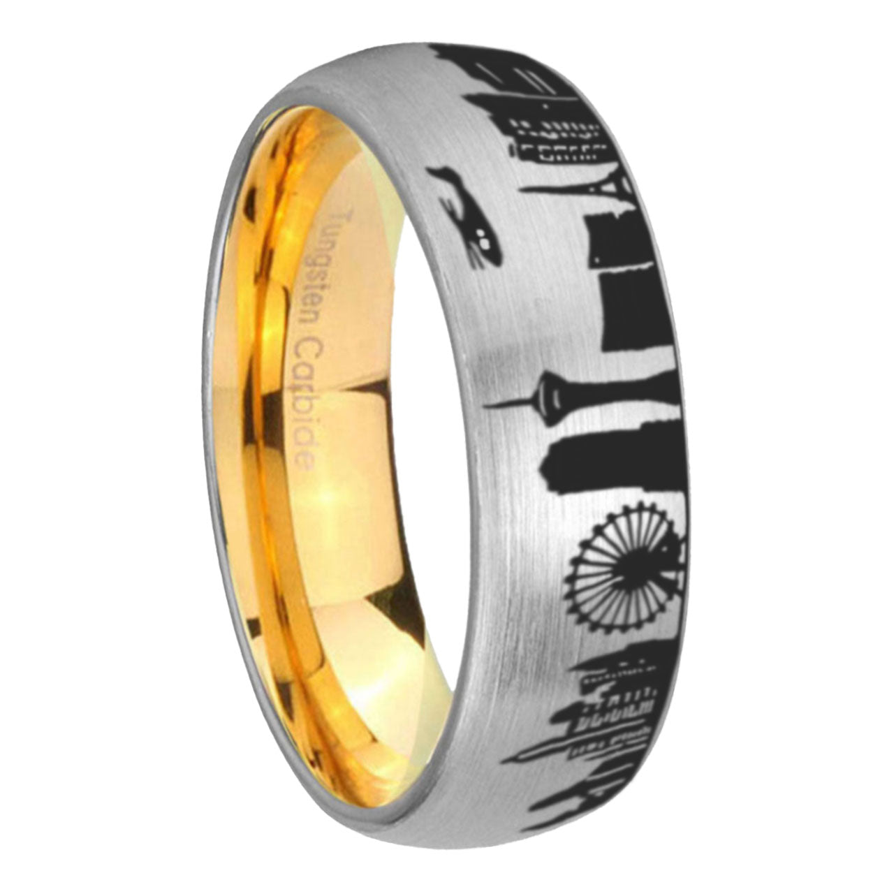 LA Las Vegas City Dome Brushed Gray Tungsten Gold Custom Ring
