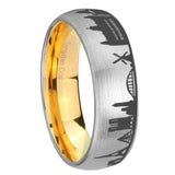 8mm France Paris City Dome Brushed Gray Tungsten Gold Plated Inside Engraved Ring