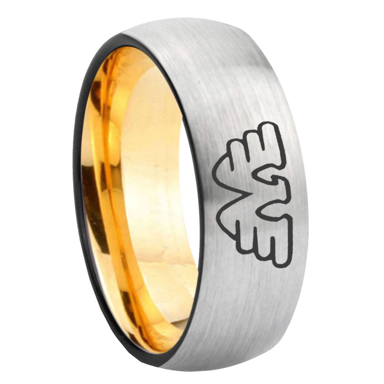 8mm Waylon Jennings Dome Silver Gold Tungsten Anniversary Ring