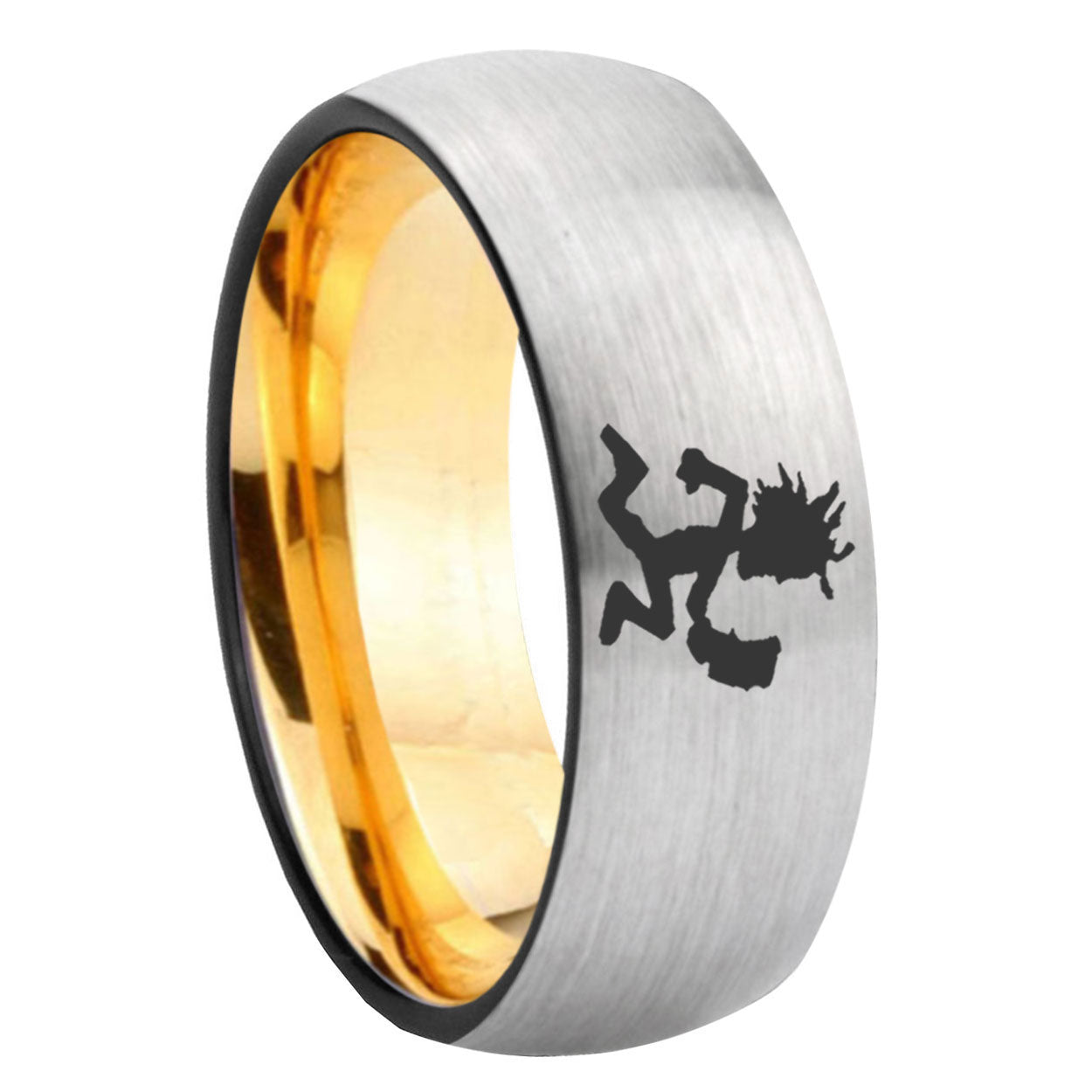 8mm Hatchet Man Dome Silver Gold Tungsten Anniversary Ring