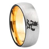 8mm Hatchet Man Dome Silver Gold Tungsten Carbide Anniversary Ring