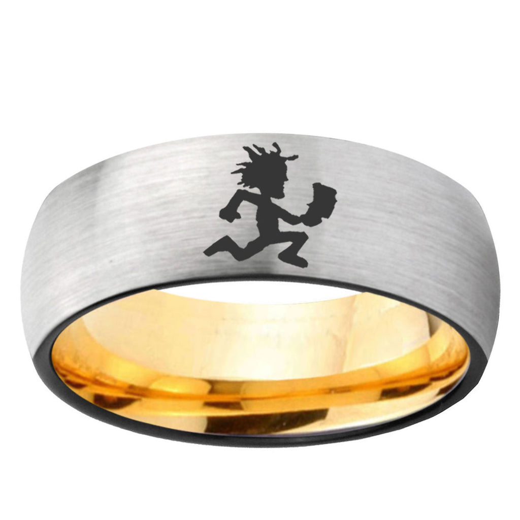 Hatchet Man Dome Silver Gold Tungsten Anniversary Ring