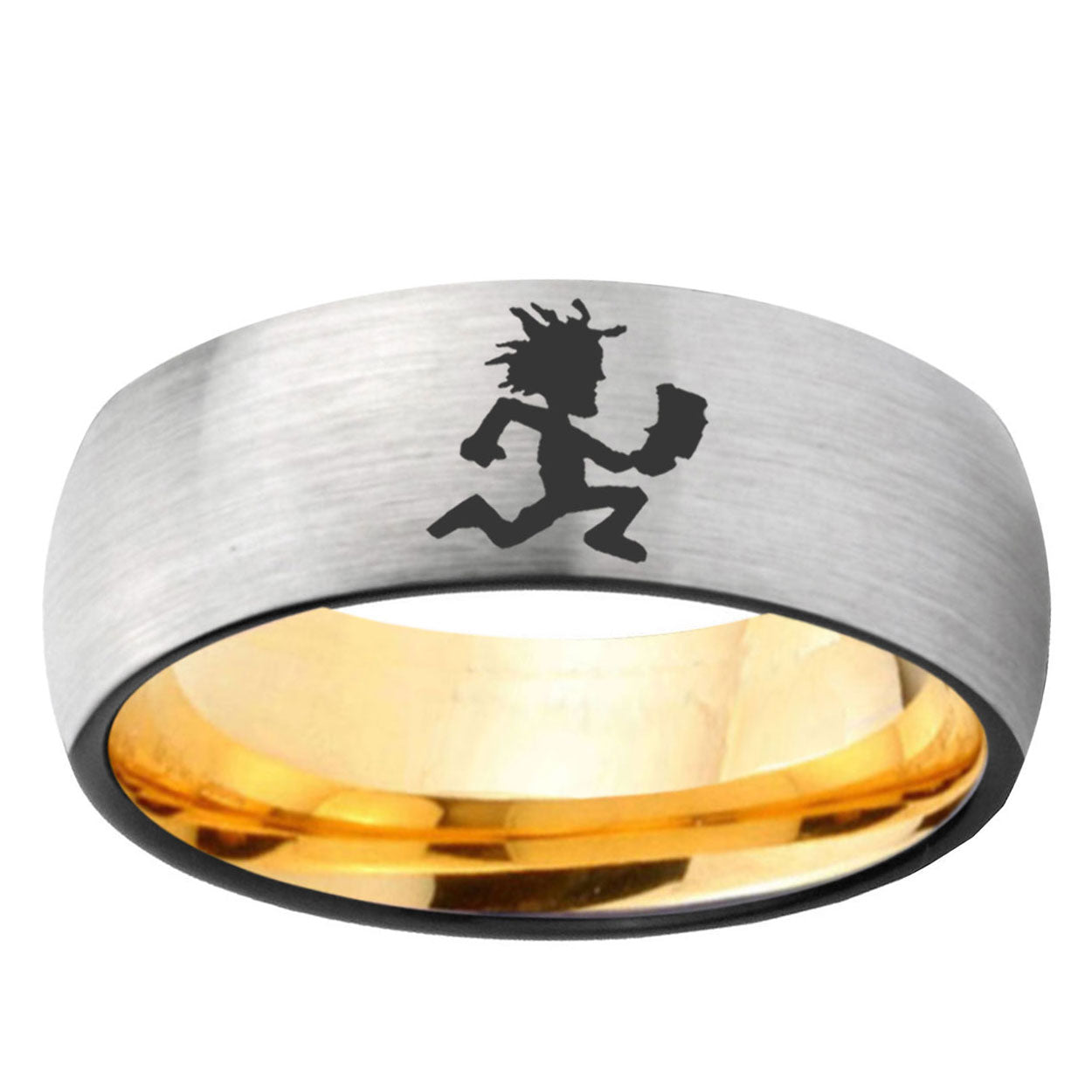 Hatchet Man Dome Silver Gold Tungsten Anniversary Ring