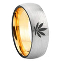 8mm Marijuana Leaf Dome Silver Gold Tungsten Anniversary Ring