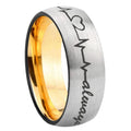 8mm Heart Beat forever Heart always Dome Silver Gold Tungsten Ring