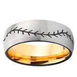 8mm Baseball Dome Silver Gold Tungsten Ring