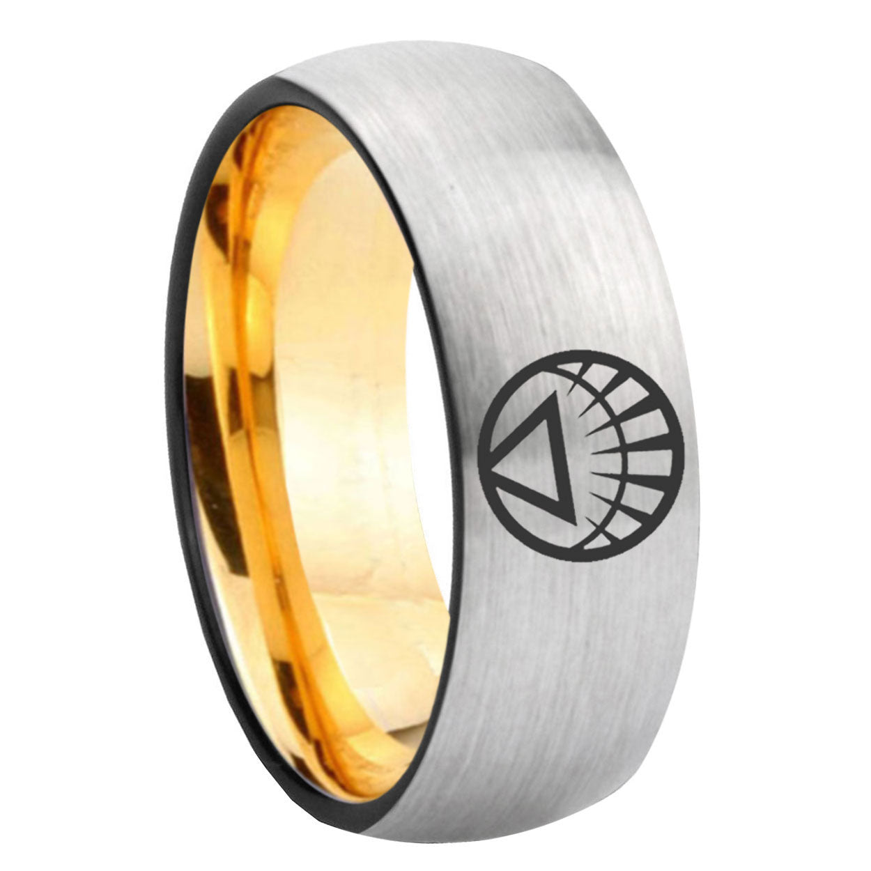 8mm White Lantern Dome Gold Silver Band Tungsten Ring