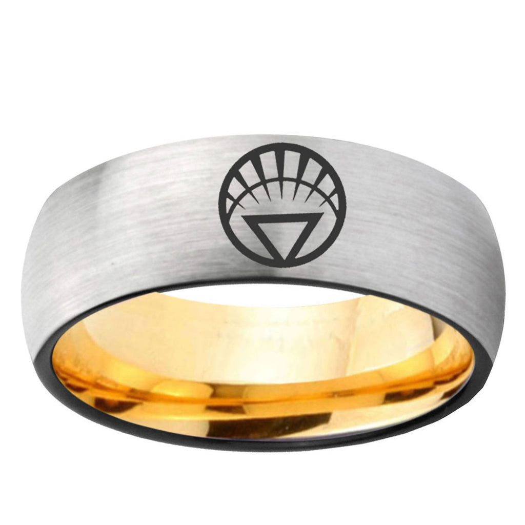 White Lantern Dome Gold Silver Band Tungsten Ring