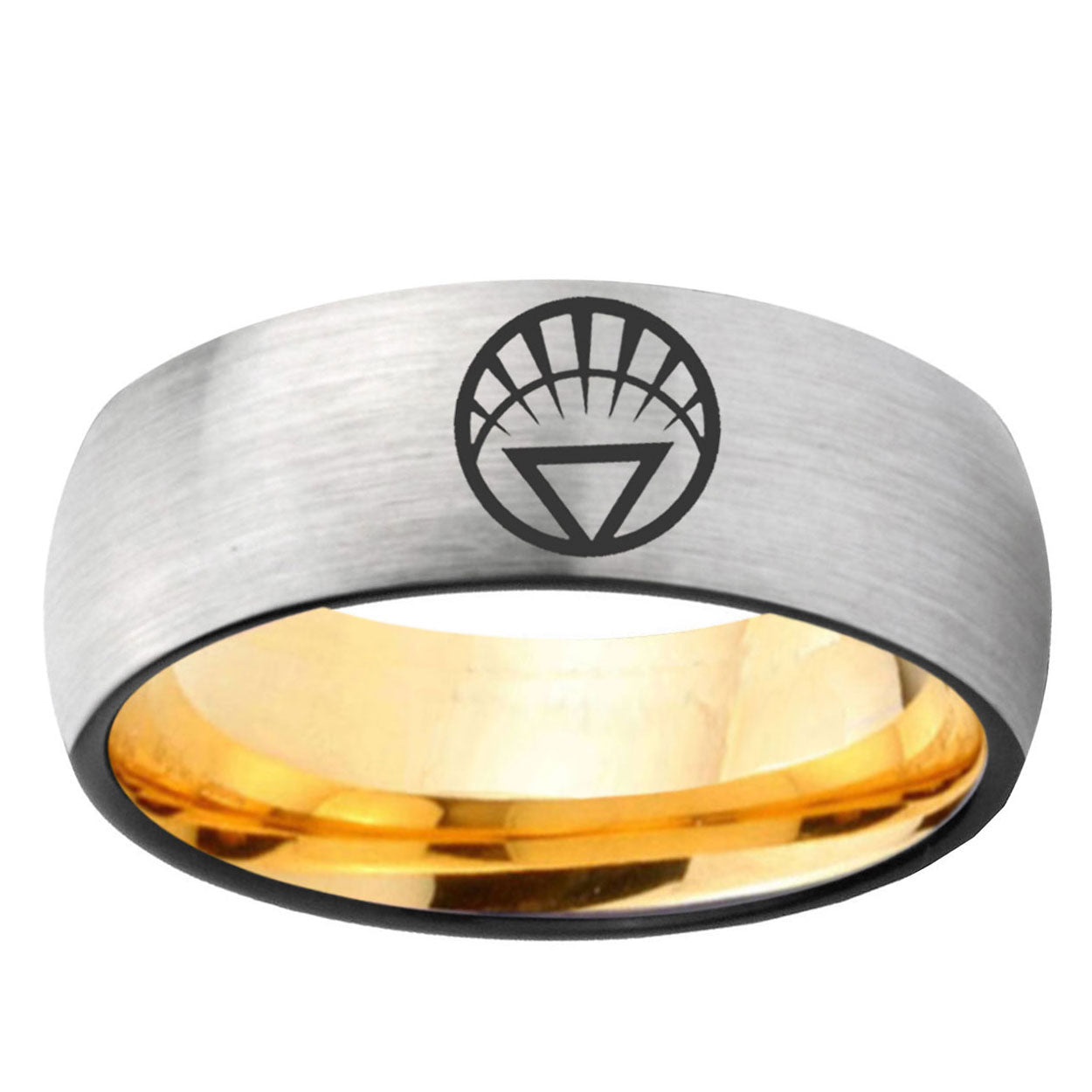 White Lantern Dome Gold Silver Band Tungsten Ring