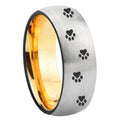 8mm Paw Print Dome Silver Gold Tungsten Anniversary Ring