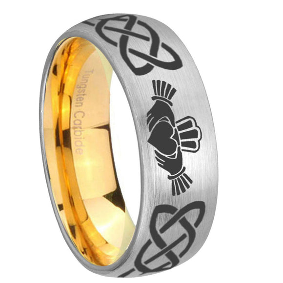8mm-Irish-Claddagh-Dome-Silver-Gold-Tungsten-Carbide-Anniversary-Ring