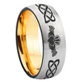 8mm Irish Claddagh Dome Silver Gold Tungsten Anniversary Ring
