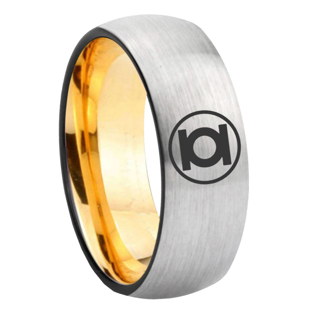 8mm Green Lantern Dome Gold Silver Band Tungsten Ring