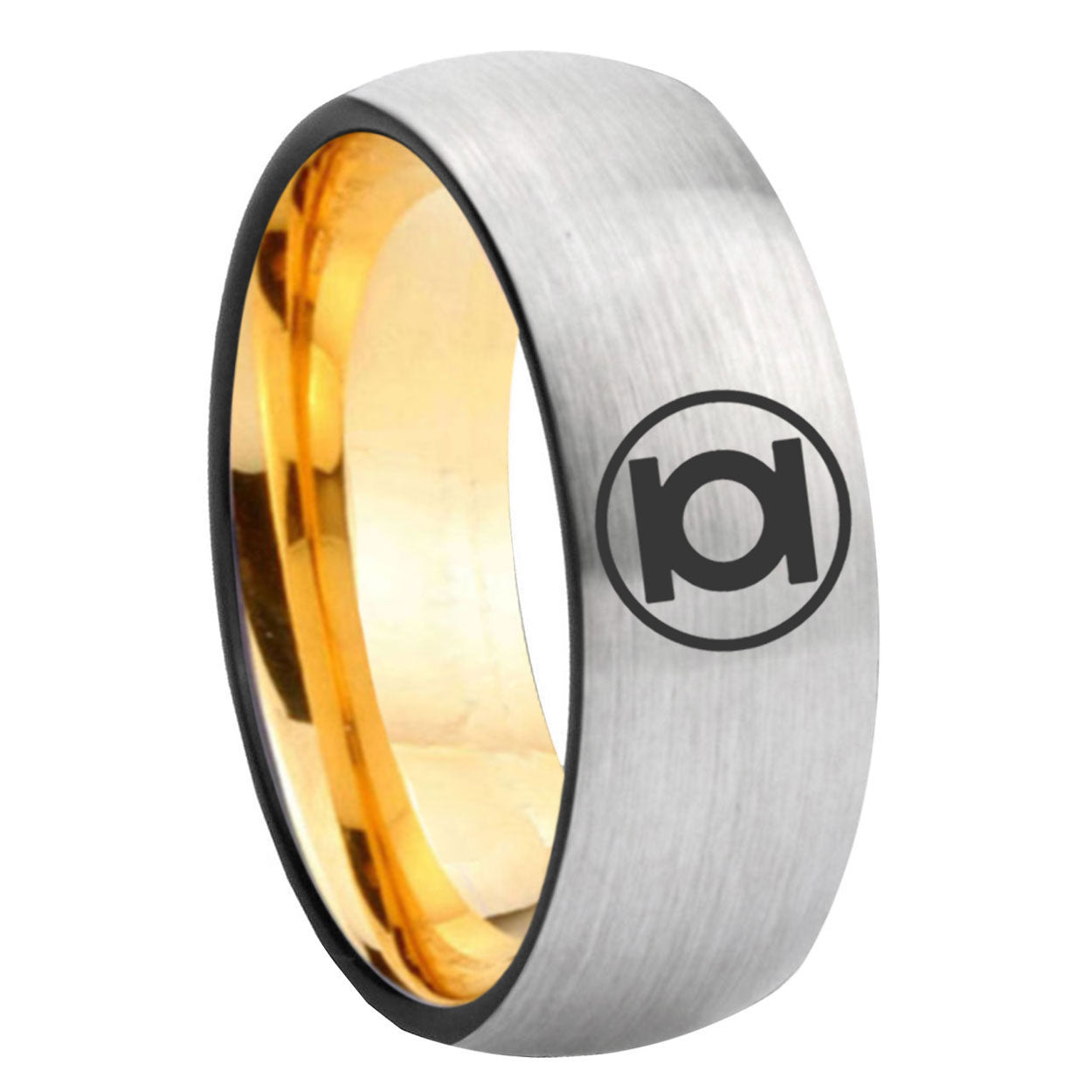8mm Green Lantern Dome Gold Silver Band Tungsten Ring