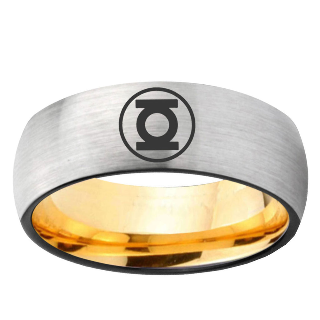 Green Lantern Dome Gold Silver Band Tungsten Ring