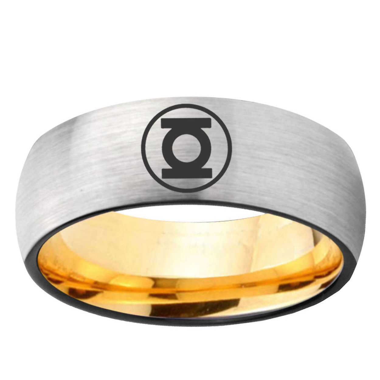 Green Lantern Dome Gold Silver Band Tungsten Ring