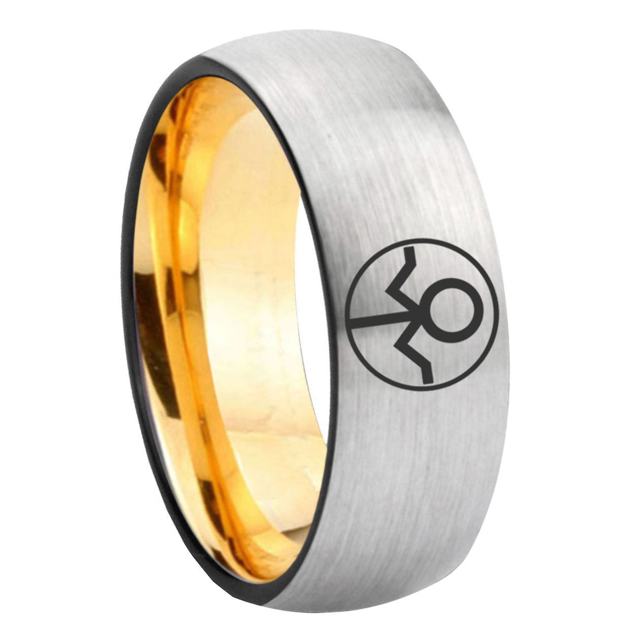 8mm Gray Lantern Dome Gold Silver Tungsten Wedding Ring