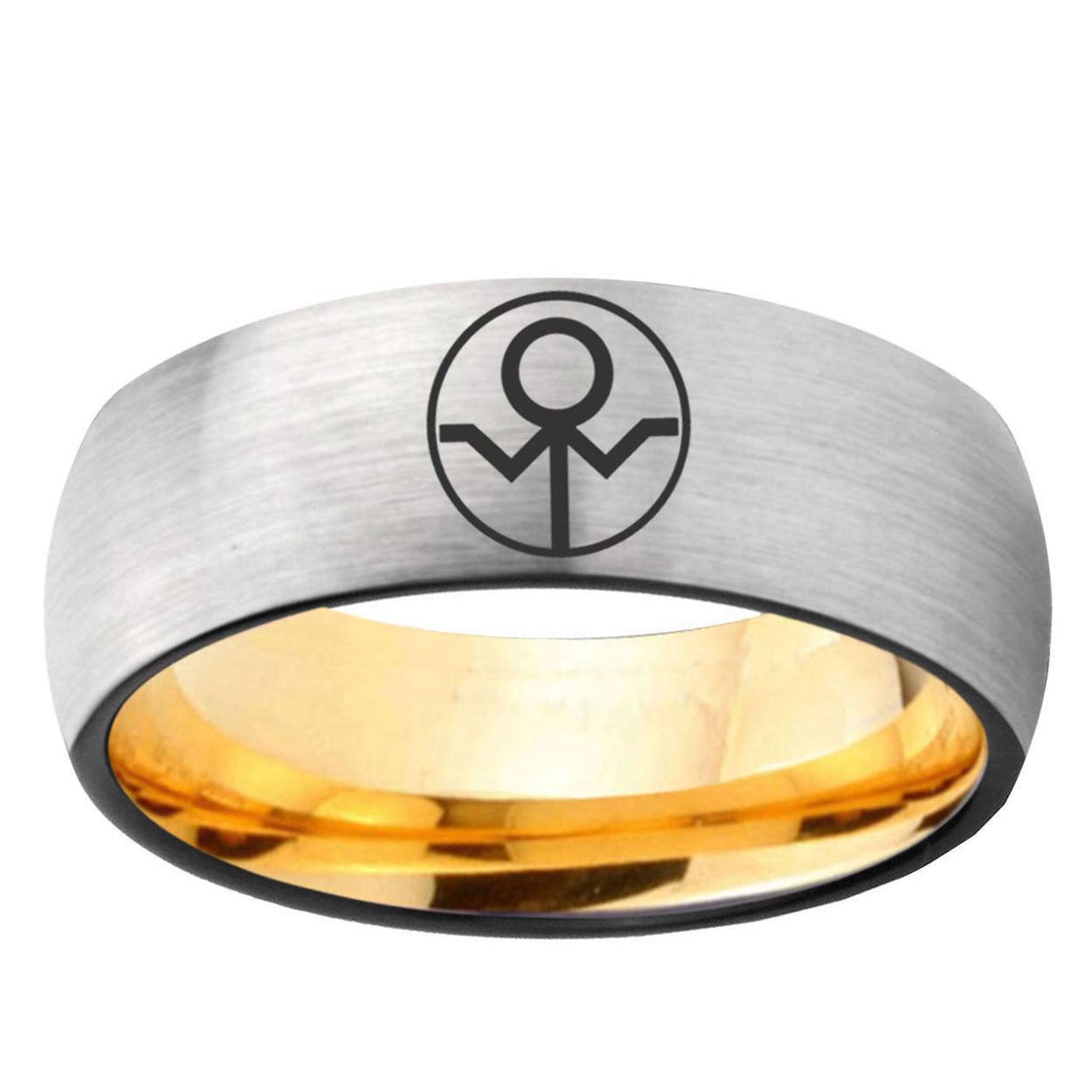 Gray Lantern Dome Gold Silver Tungsten Wedding Ring