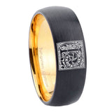 8mm-Dome-Black-and-Gold-Tungsten-Floral-Initial-Letter-L,-Monogram-Engraved-Ring