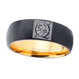 8mm-Dome-Black-and-Gold-Tungsten-Floral-Initial-Letter-Q,-Monogram-Engraved-Ring
