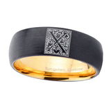 8mm-Dome-Black-and-Gold-Tungsten-Floral-Initial-Letter-X,-Monogram-Engraved-Ring
