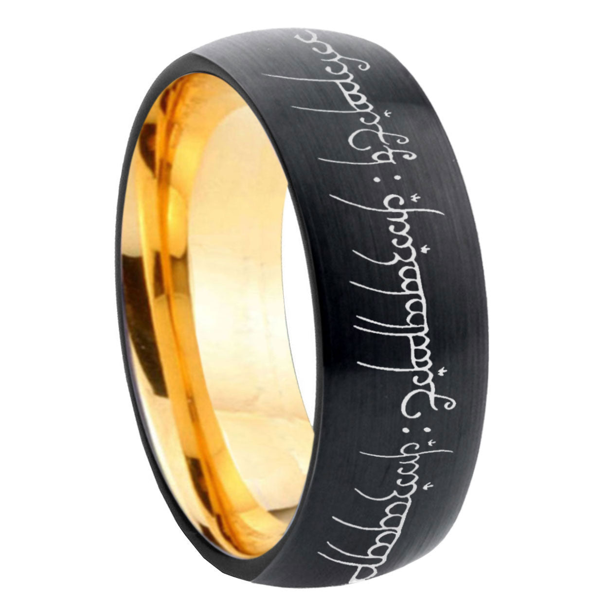 8mm Lord Of The Ring Dome Gold Black Cool Wedding Ring Men
