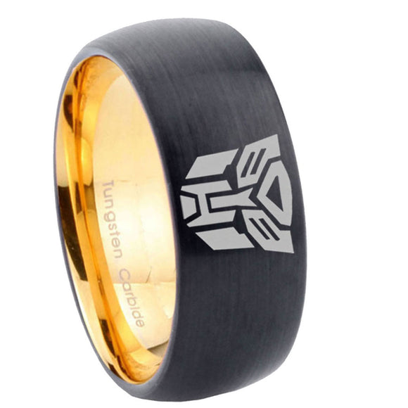 8mm Transformers Autobot Dome Gold Black Mens Steel Wedding Bands