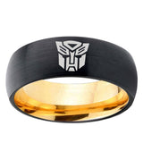 8mm Transformers Autobot Dome Gold Black Mens Steel Wedding Bands