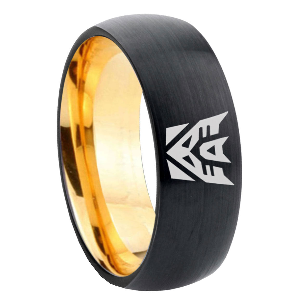 8mm Decepticon Transformers Dome Black Gold Tungsten Ring